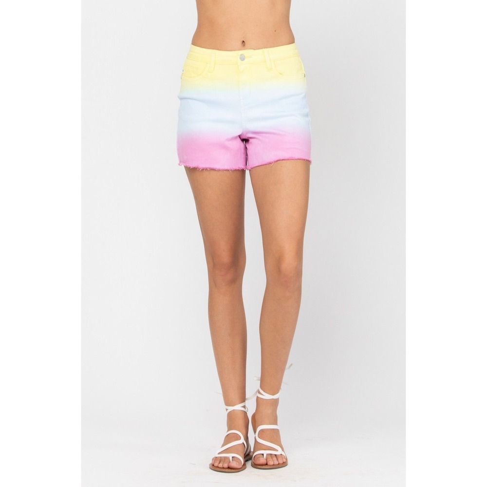 Judy Blue Colorful Rainbow Ombre Denim Shorts Size L Frayed Stretch Festival
